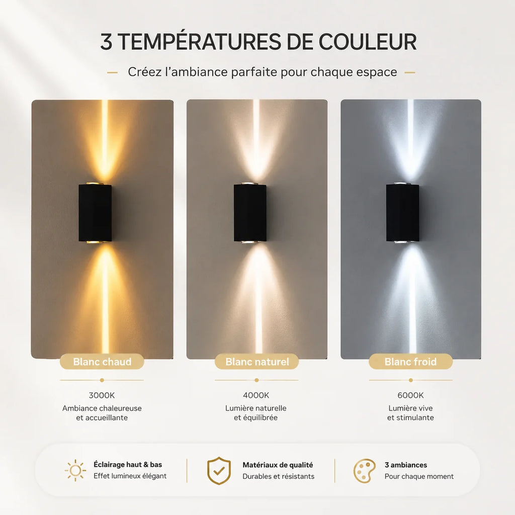 Applique Murale Extérieure Dual – Luminaire LED Up & Down IP65 pour Façade et Terrasse