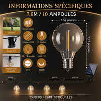 Guirlande LED Solaire G40 Extérieure – Lumière Guinguette Étanche pour Terrasse