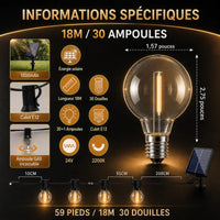 Guirlande LED Solaire G40 Extérieure – Lumière Guinguette Étanche pour Terrasse