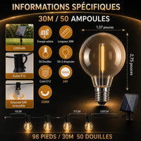 Guirlande LED Solaire G40 Extérieure – Lumière Guinguette Étanche pour Terrasse