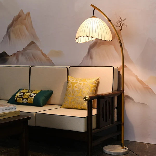 Lampadaire LED Vintage Muto - Luminaire En Bambou Blanc