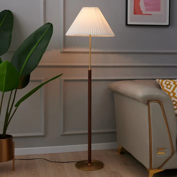 Lampadaire Moderne en Tissu – Luminaire en Métal et Noyer pour Salon