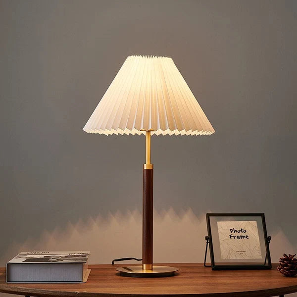 Lampadaire Moderne en Tissu – Luminaire en Métal et Noyer pour Salon