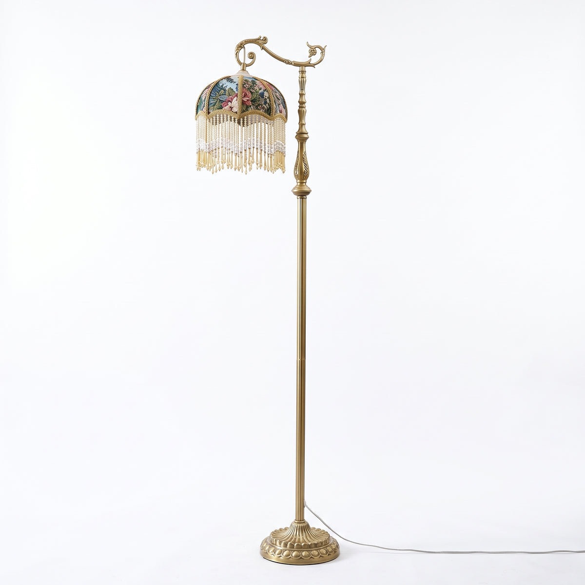 Lampadaire "Antiquaire" – Luminaire de Salon en Tissu Floral