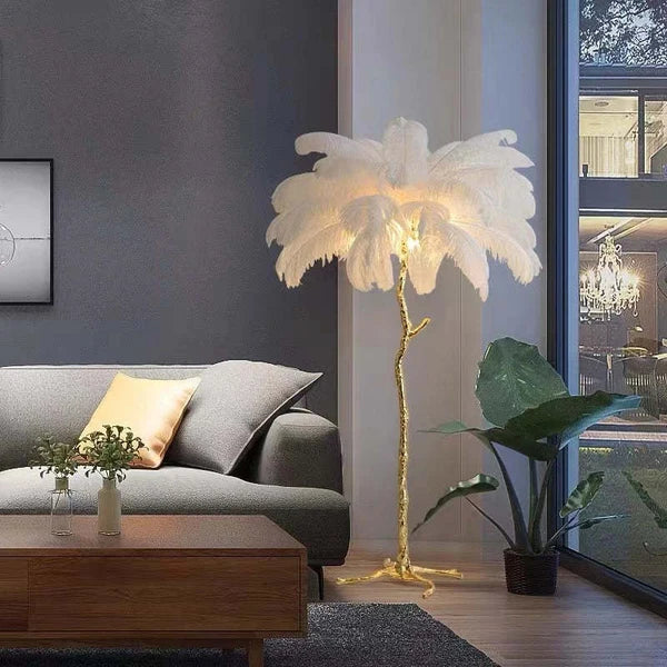 Lampadaire LED O'Moore En Plumes D'Autruche - Luminaire Pour Salon