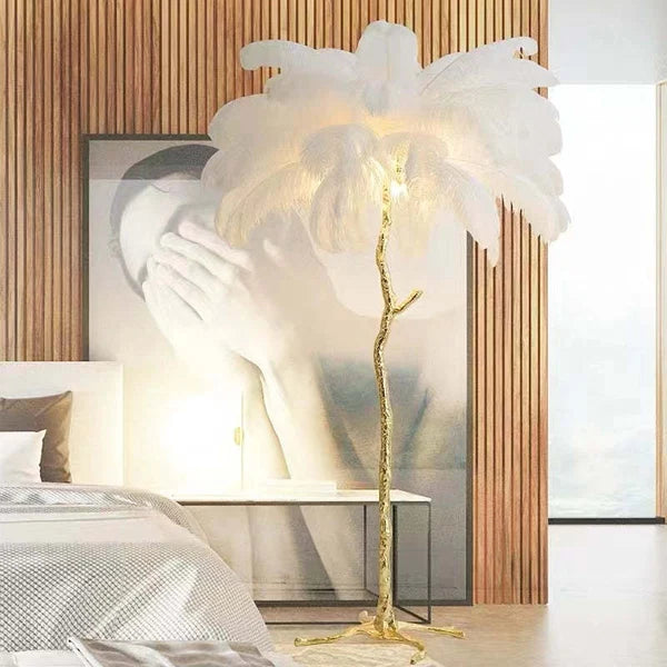 Lampadaire LED O'Moore En Plumes D'Autruche - Luminaire Pour Salon