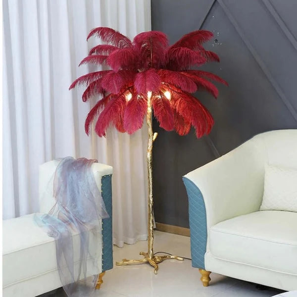 Lampadaire LED O'Moore En Plumes D'Autruche - Luminaire Pour Salon