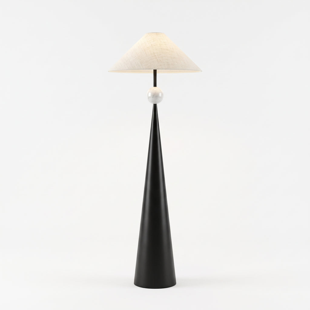 Lampadaire Minimaliste "Symmetry" – Luminaire Chic à Base Conique et Globe Blanc