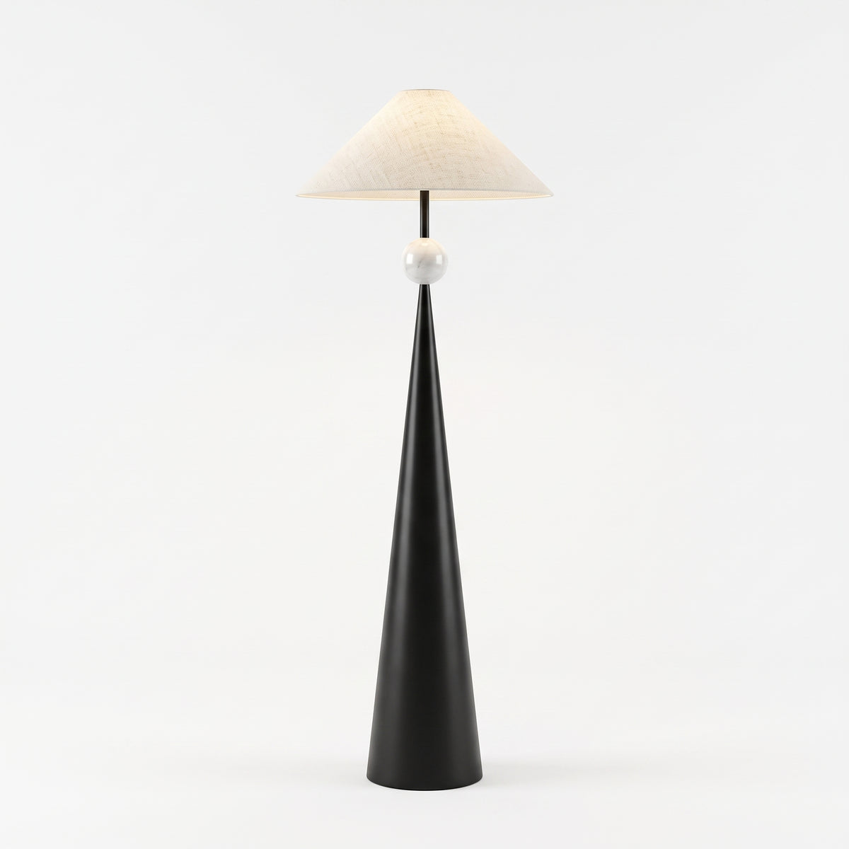 Lampadaire Minimaliste "Symmetry" – Luminaire Chic à Base Conique et Globe Blanc