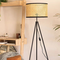 Lampadaire Trépied LED Naturel Ritta - Luminaire En Rotin Tressé