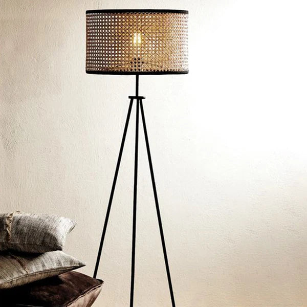 Lampadaire Trépied LED Naturel Ritta - Luminaire En Rotin Tressé