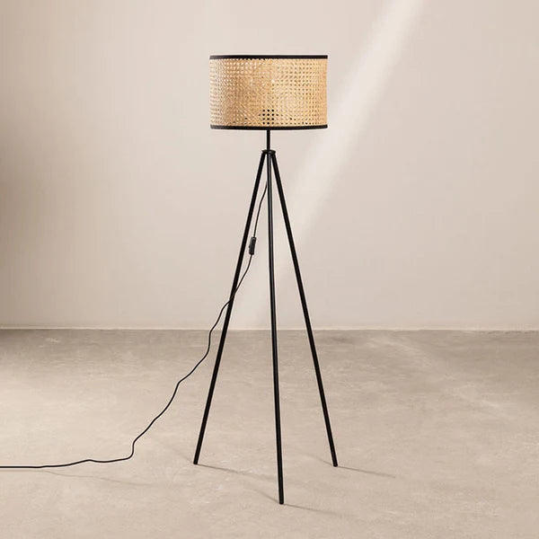 Lampadaire Trépied LED Naturel Ritta - Luminaire En Rotin Tressé