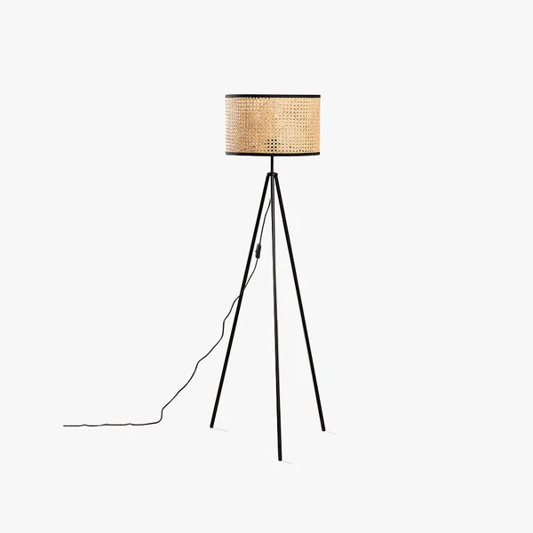 Lampadaire Trépied LED Naturel Ritta - Luminaire En Rotin Tressé