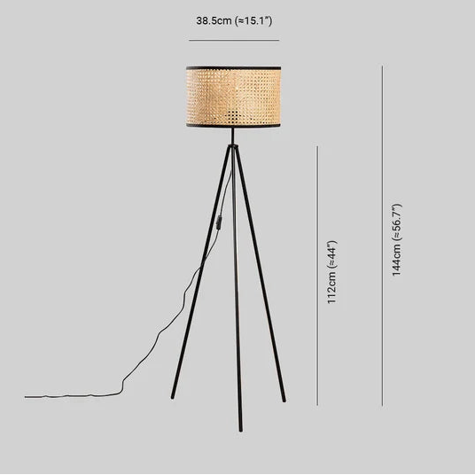 Lampadaire Trépied LED Naturel Ritta - Luminaire En Rotin Tressé