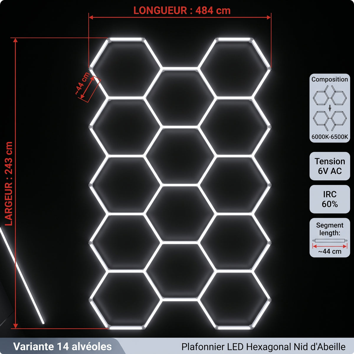 Plafonnier LED Hexagone Alvéolé - Luminaire Pour Garage Automobile
