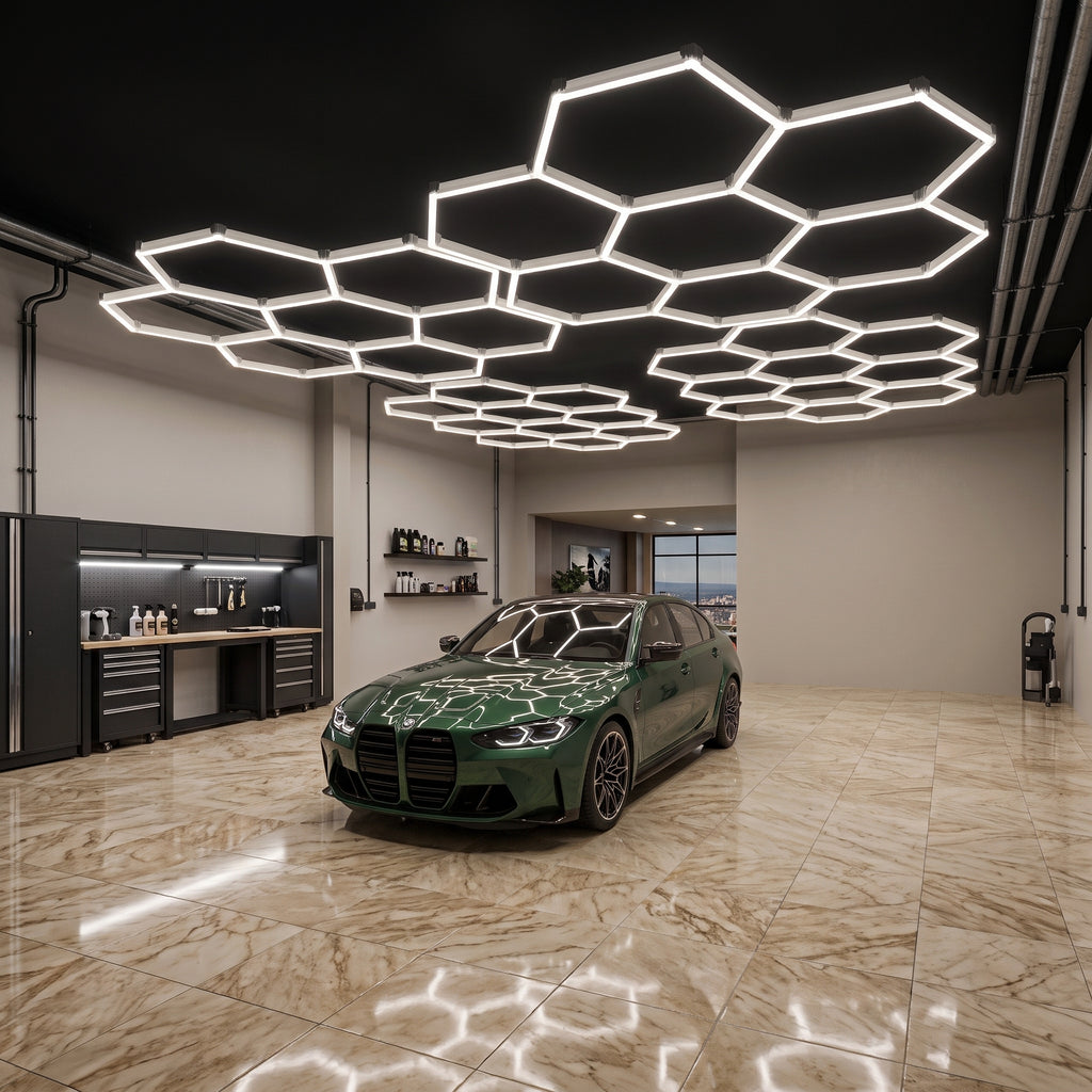 Plafonnier LED Hexagone Alvéolé - Luminaire Pour Garage Automobile