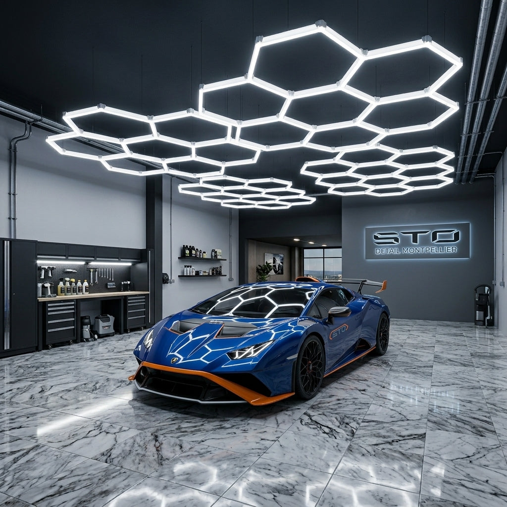 Plafonnier LED Hexagone Alvéolé - Luminaire Pour Garage Automobile