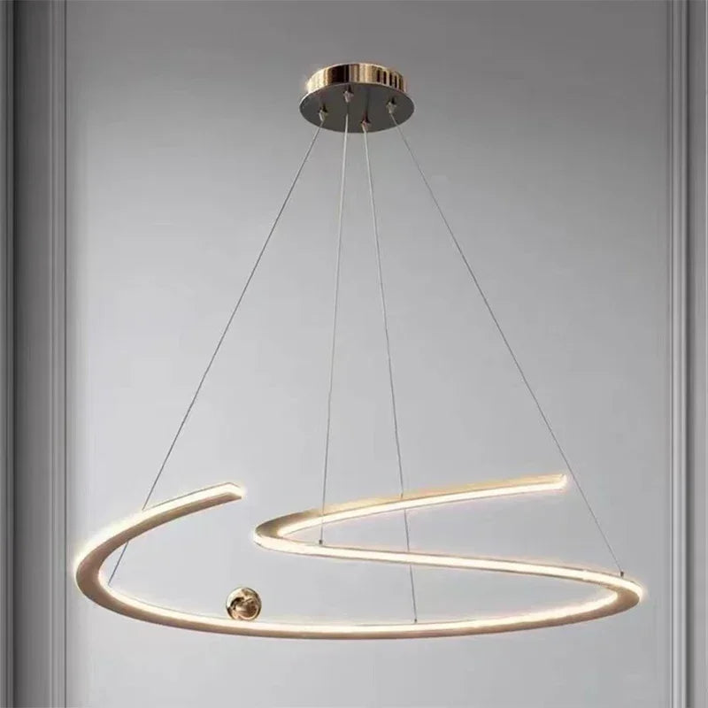 Suspension LED Ondulée Contemporaine - Design Anneau Sculptural