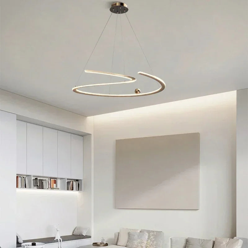 Suspension LED Ondulée Contemporaine - Design Anneau Sculptural