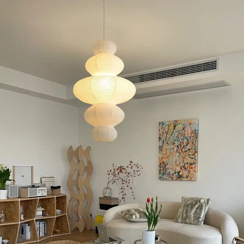 Lampe suspendue Ritta - Japonaise en papier sculptural à brancher