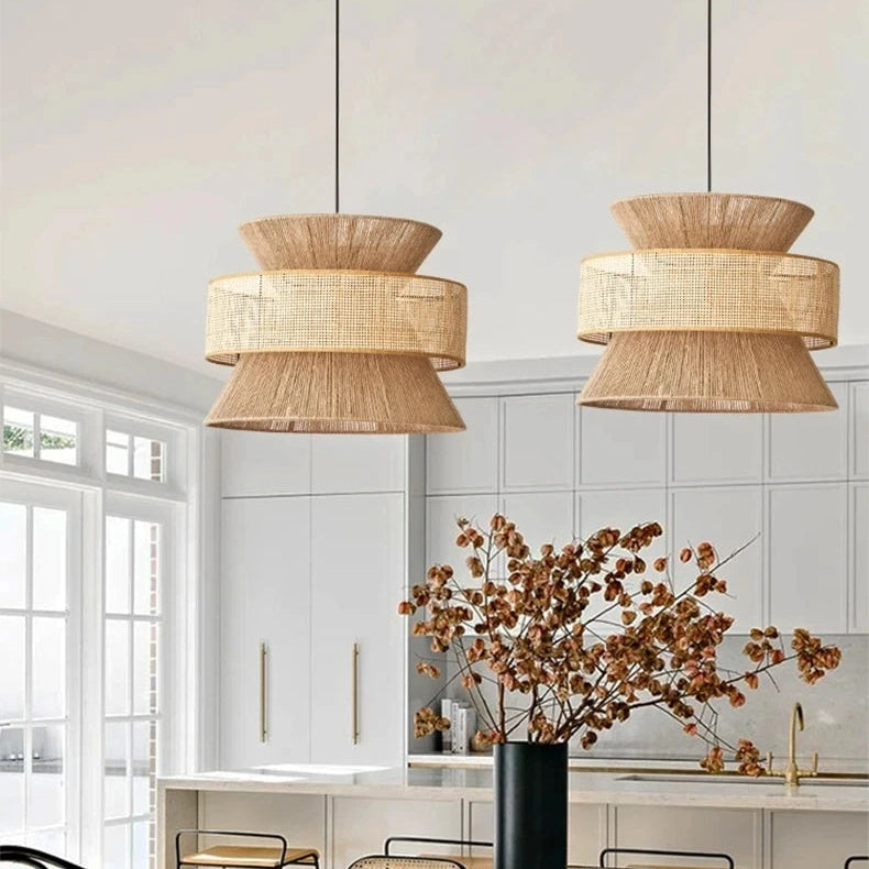 Suspension Ophelia en Rotin – Luminaire Naturel Stratifié