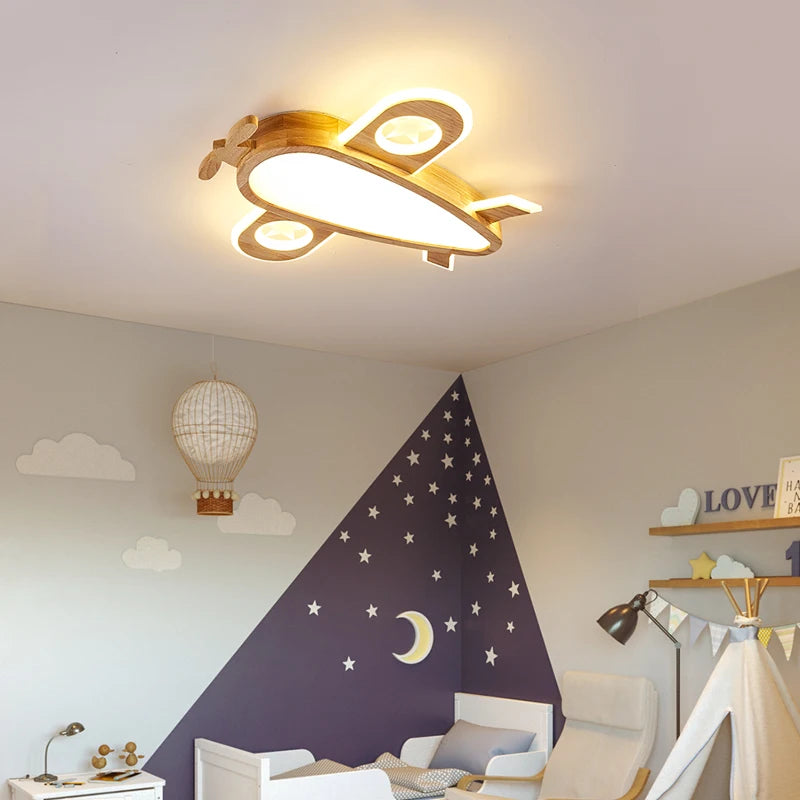 Suspension Avion en Bois LED - Luminaire Chambre d'Enfant
