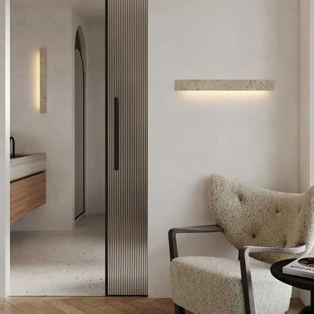 Applique En Travertin Linéaire Moderne Ardora - Luminaire LED De Chambre