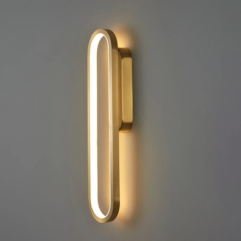 Applique Murale Verticale Anneau Ovale Doré - Luminaire Minimaliste Salon