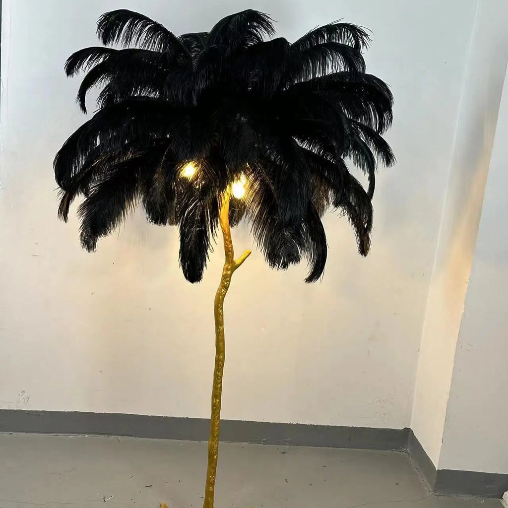 Lampadaire LED O'Moore En Plumes D'Autruche - Luminaire Pour Salon