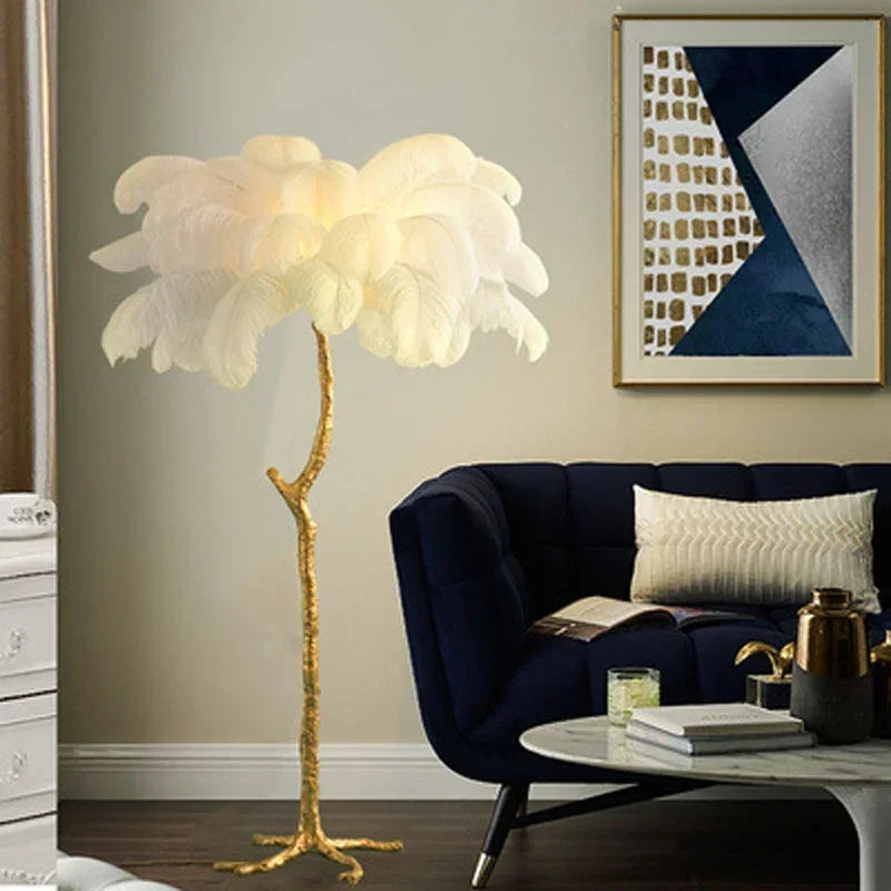 Lampadaire LED O'Moore En Plumes D'Autruche - Luminaire Pour Salon