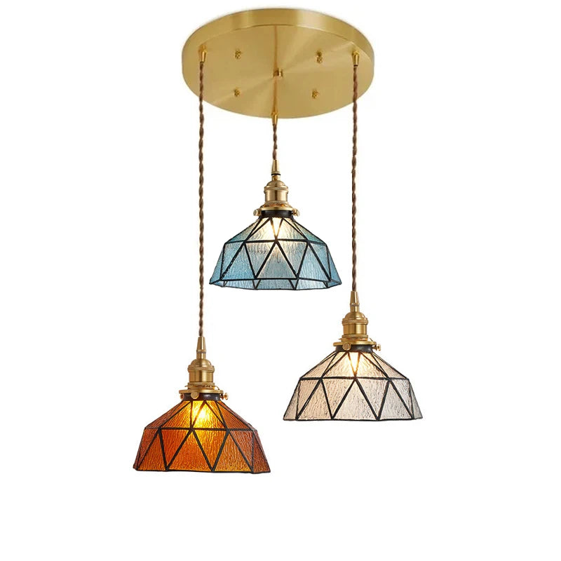 Suspension Art Déco en Verre Bleu à Festons – Luminaire Nordique
