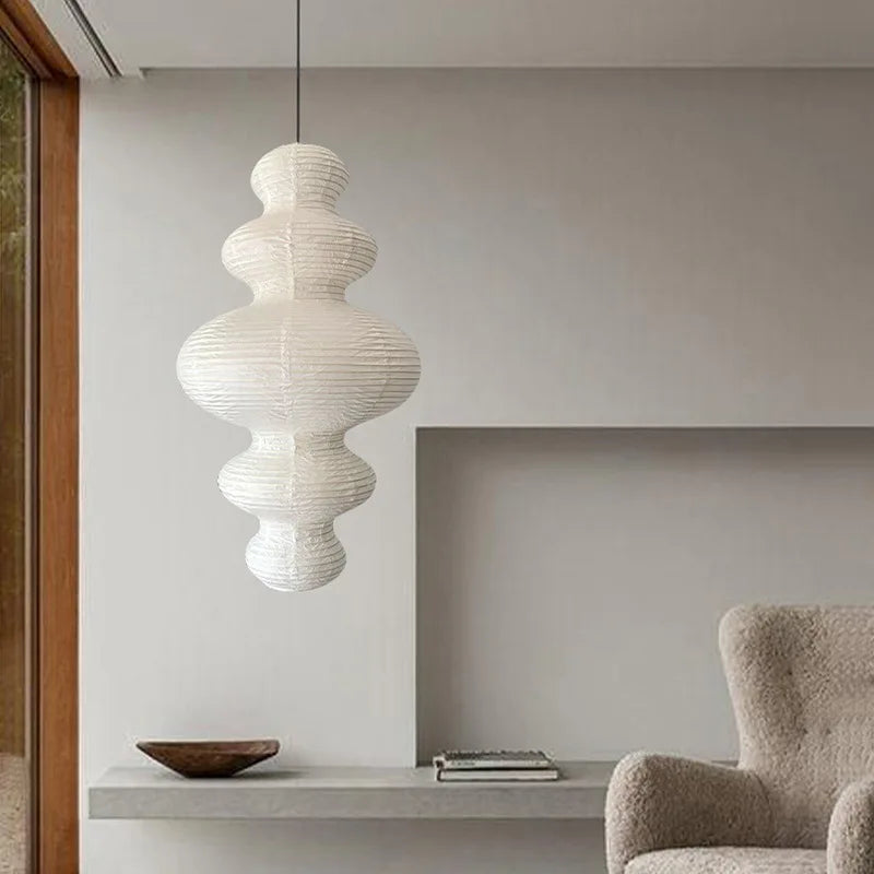 Lampe suspendue Ritta - Japonaise en papier sculptural à brancher