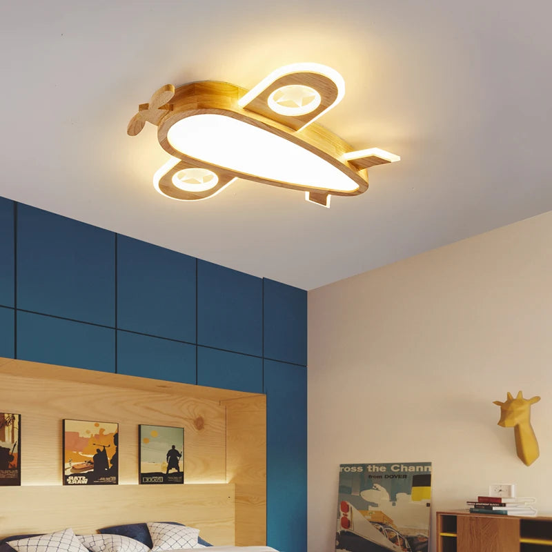Suspension Avion en Bois LED - Luminaire Chambre d'Enfant