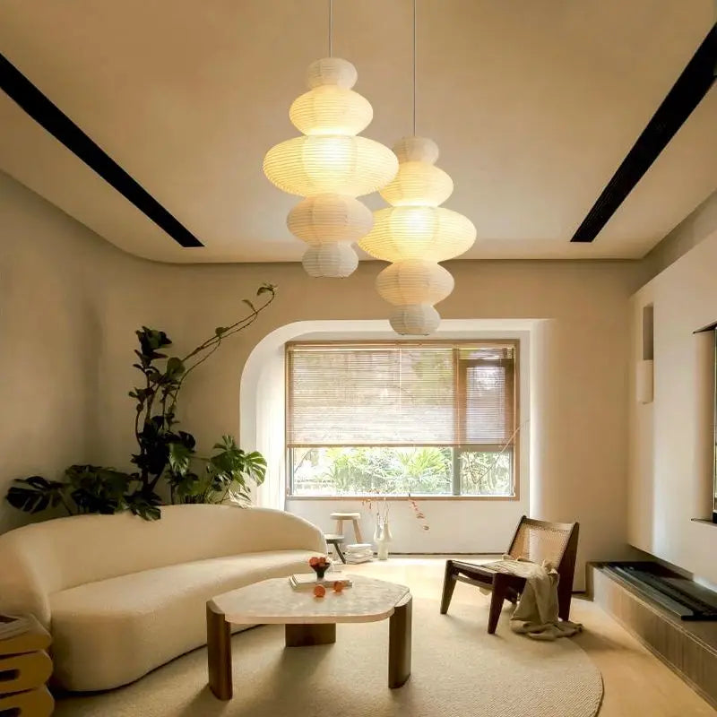 Lampe suspendue Ritta - Japonaise en papier sculptural à brancher