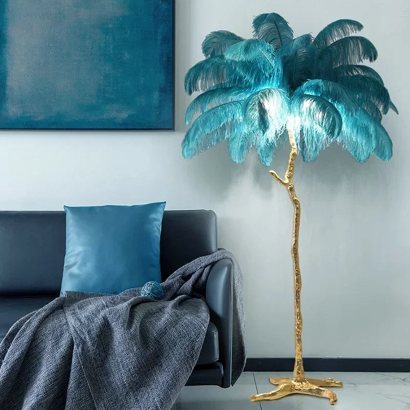 Lampadaire LED O'Moore En Plumes D'Autruche - Luminaire Pour Salon