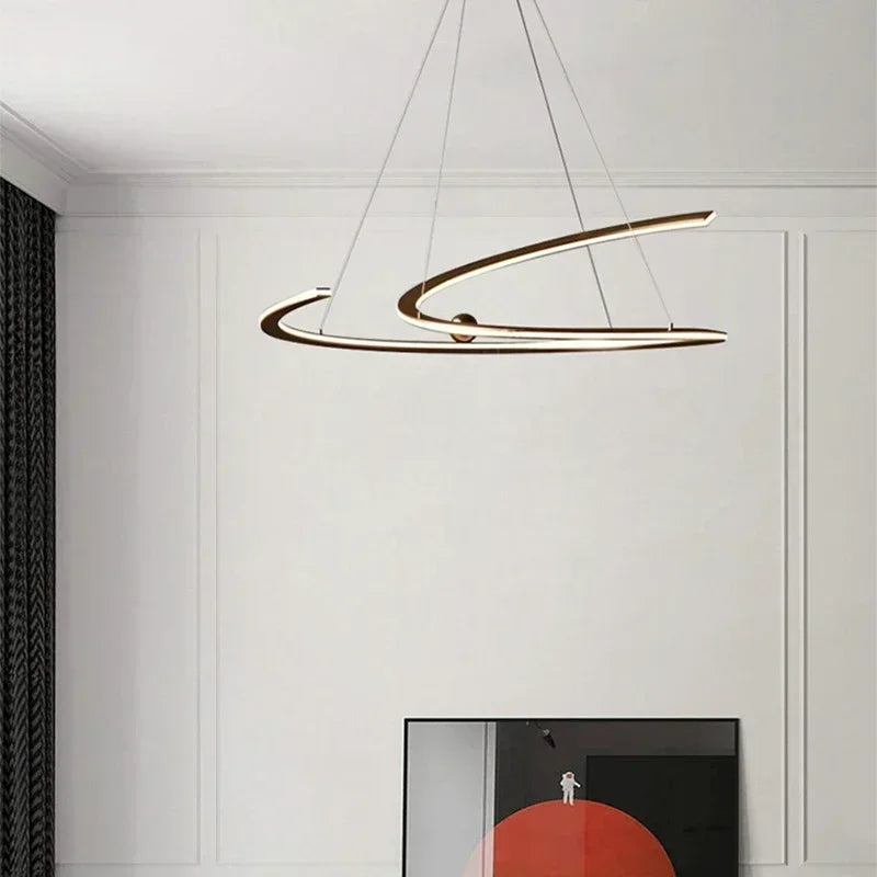 Suspension LED Ondulée Contemporaine - Design Anneau Sculptural