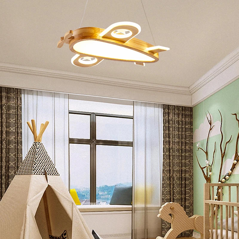 Suspension Avion en Bois LED - Luminaire Chambre d'Enfant