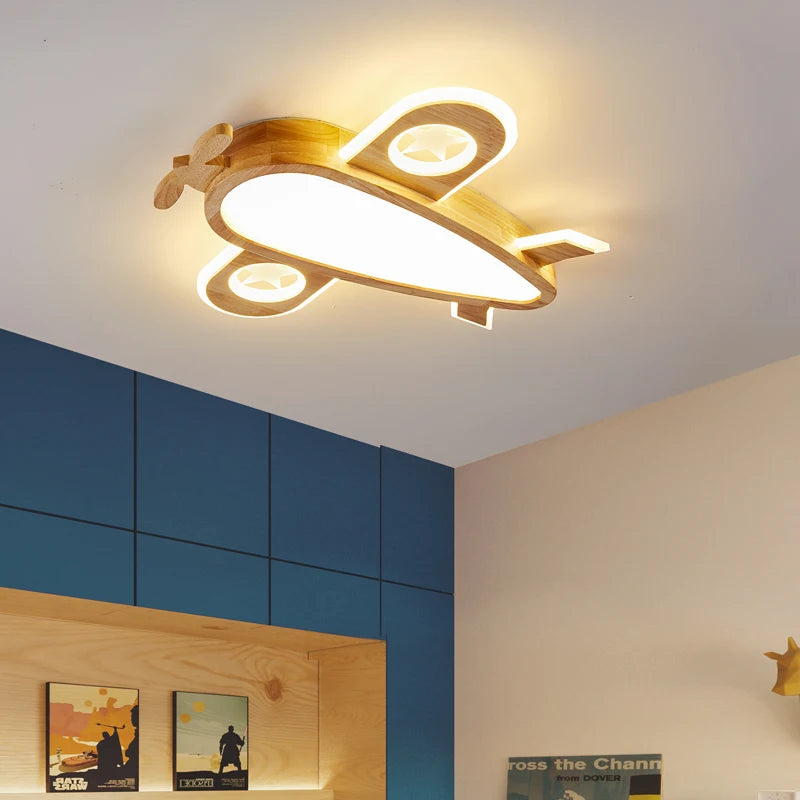 Suspension Avion en Bois LED - Luminaire Chambre d'Enfant