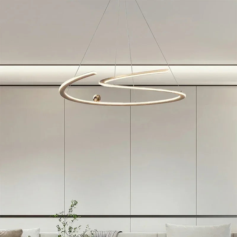 Suspension LED Ondulée Contemporaine - Design Anneau Sculptural
