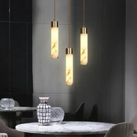 Suspension Cylindrique en Albâtre / Marbre - Éclairage Chic Îlot Cuisine