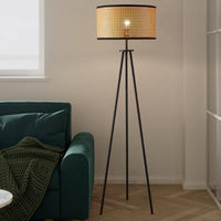 Lampadaire Trépied LED Naturel Ritta - Luminaire En Rotin Tressé