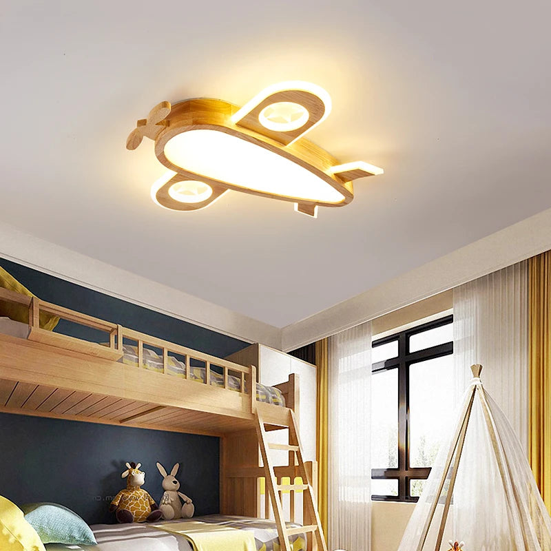 Suspension Avion en Bois LED - Luminaire Chambre d'Enfant