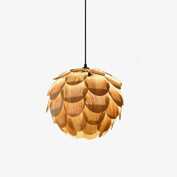 Suspension Boule en Placage Bois Écailles – Luminaire Scandinave
