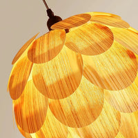 Suspension Boule en Placage Bois Écailles – Luminaire Scandinave