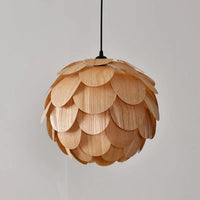 Suspension Boule en Placage Bois Écailles – Luminaire Scandinave