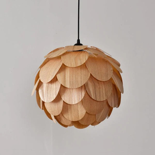 Suspension Boule en Placage Bois Écailles – Luminaire Scandinave