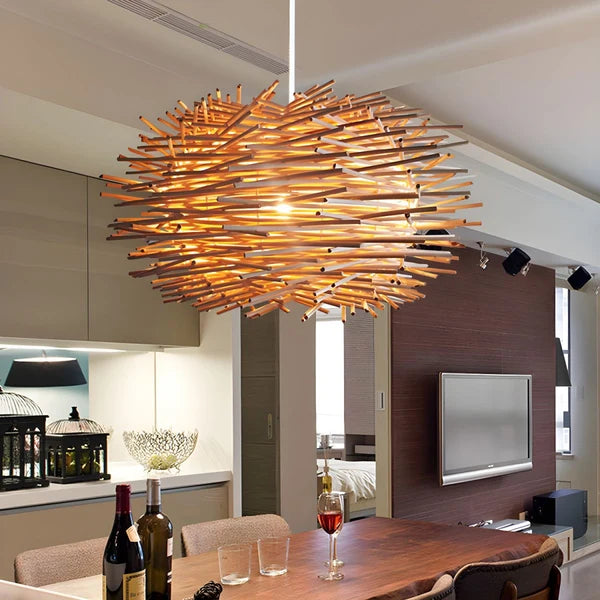 Suspension Japonaise en bois - Motif Nid d'oiseau