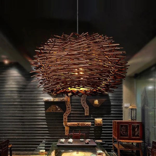 Suspension Japonaise en bois - Motif Nid d'oiseau