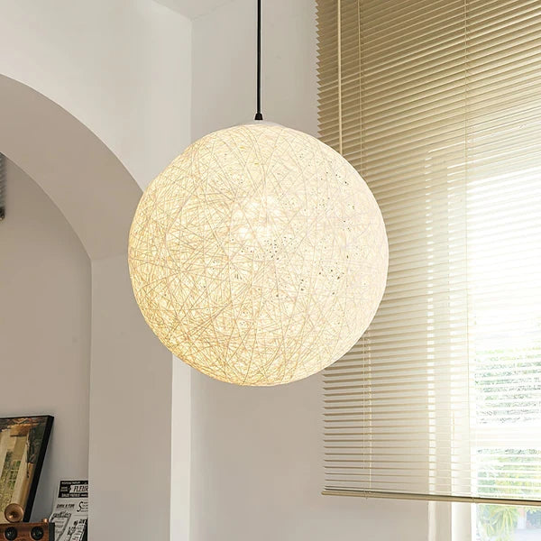 Suspension Sphère Cocon en Chanvre Tressé – Luminaire Bohème