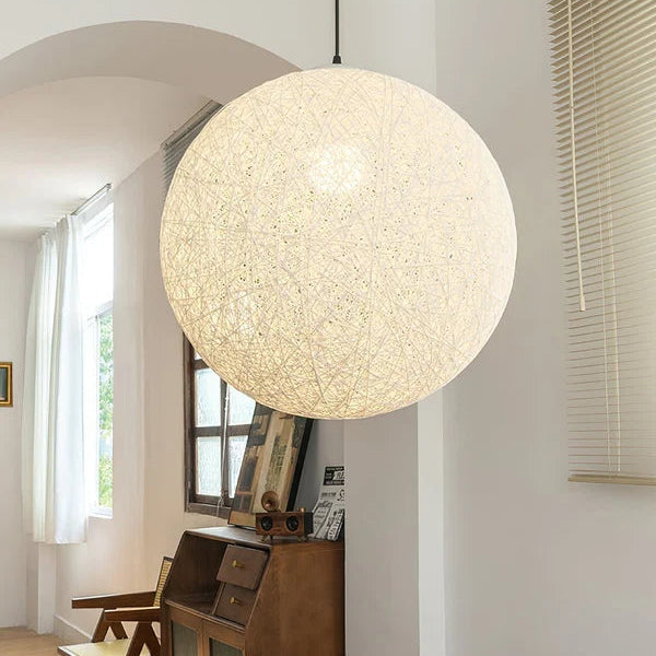 Suspension Sphère Cocon en Chanvre Tressé – Luminaire Bohème